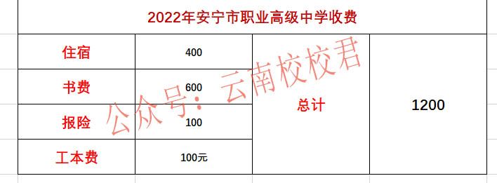 2022年安宁市职业高级中学学费多少